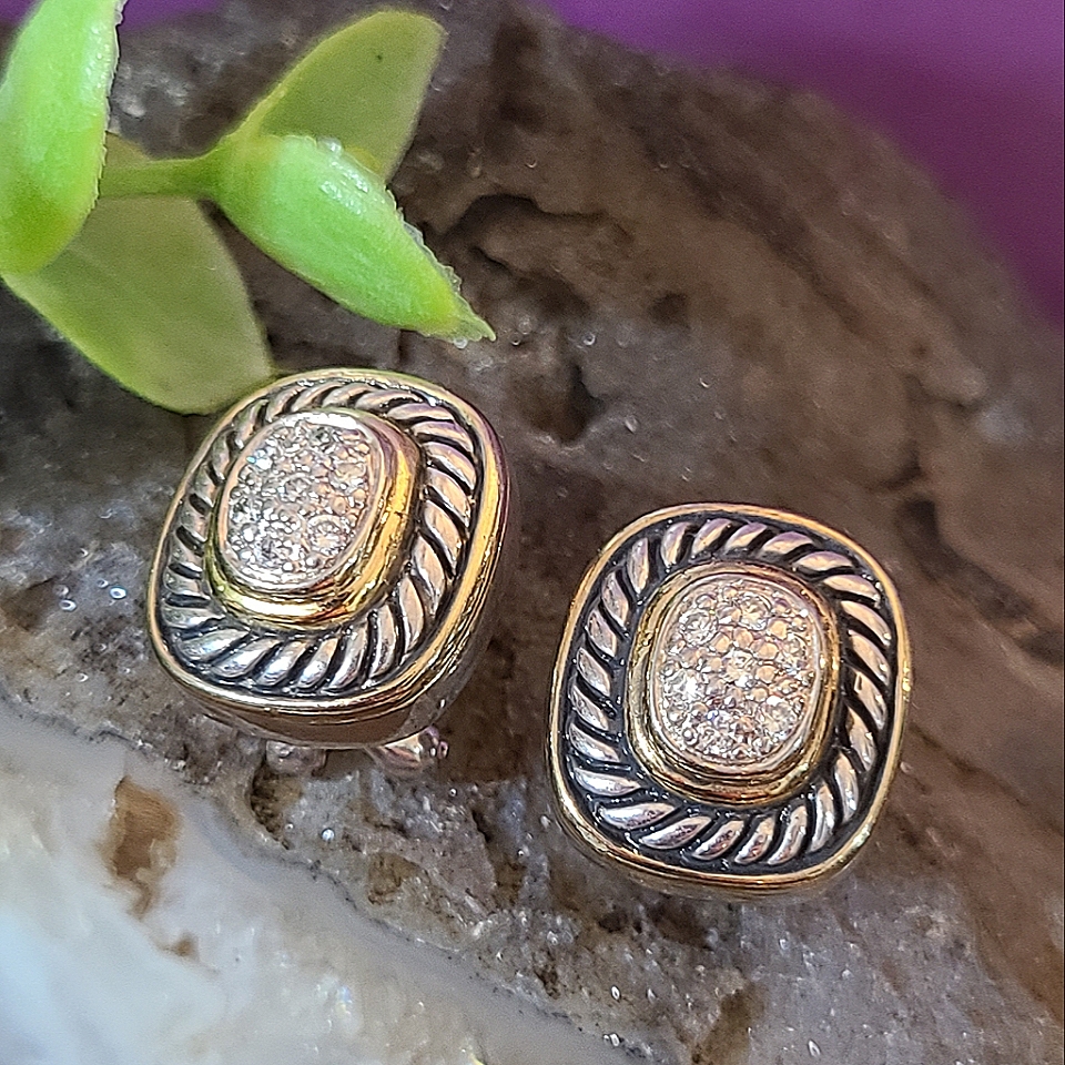 Beautiful Sterling Silver Two-Tone Renaissance Revival Design Pierced Earrings